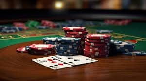 Tata letak permainan Texas Hold'em Bonus di vegas 123 dengan kartu dealer dan kartu pemain